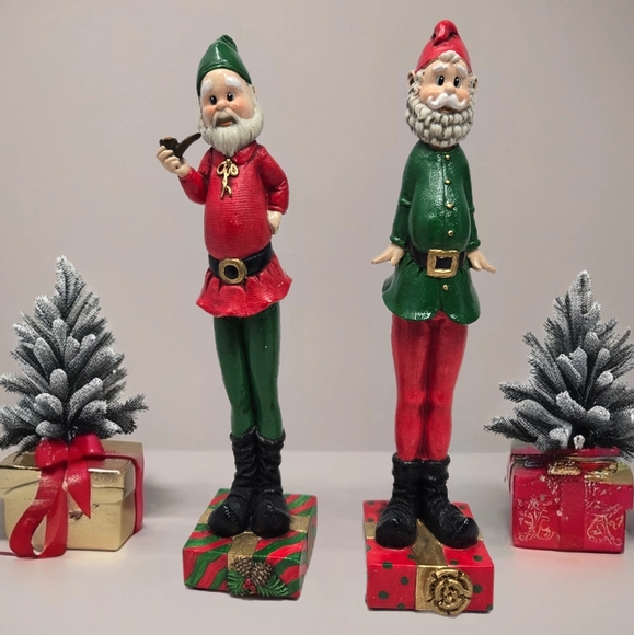 Christmas Decoration Two Santas Resin Standing On Presents 6 Inches Holiday - Picture 1 of 9